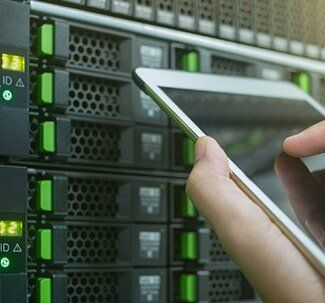 Technician at patch panel